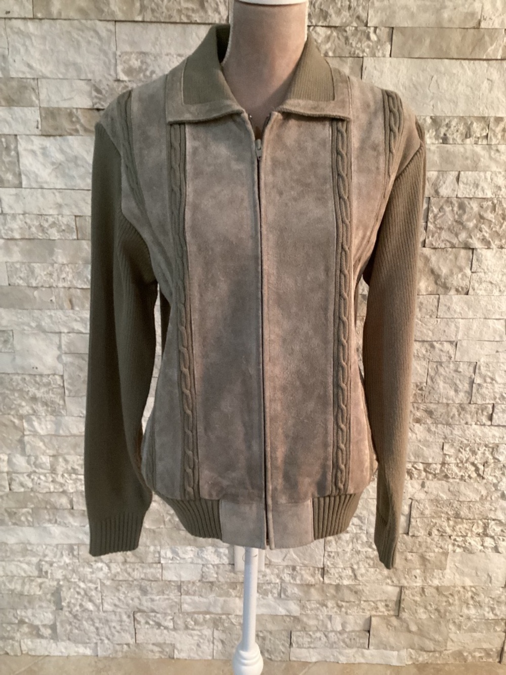 Vintage Classic Directions suede and knit bomber jacket
